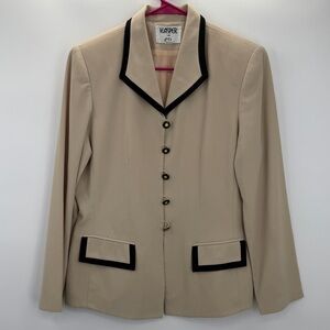 Vintage kasper for ASL Blazer size 8 Beige black velvet trim career jacket 80s